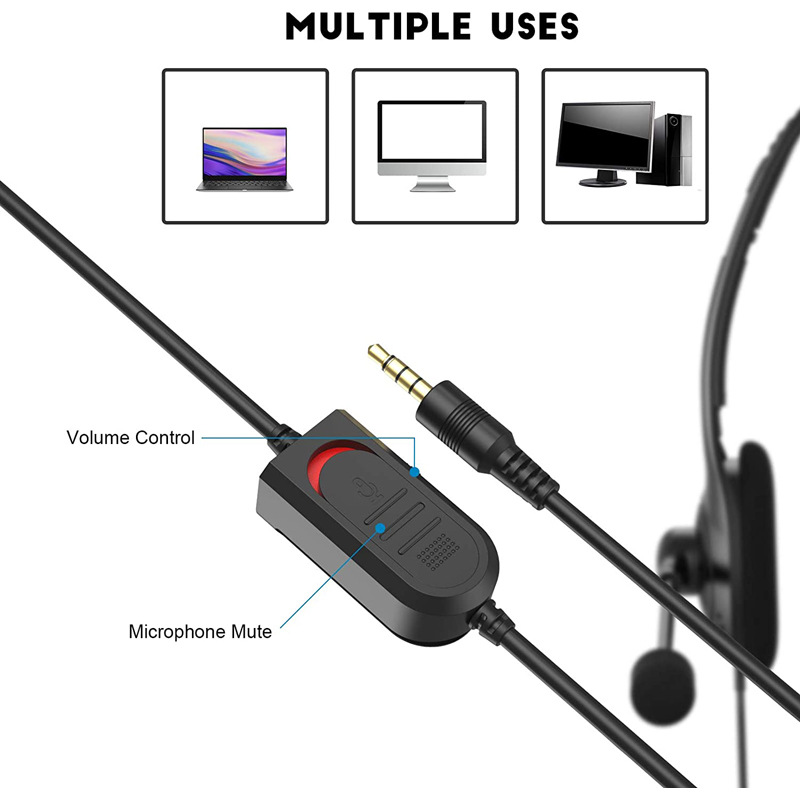 Wholesale Call Center Office Business Coach Mono Headset Wired One Ear Headphone With 3.5mm Jack