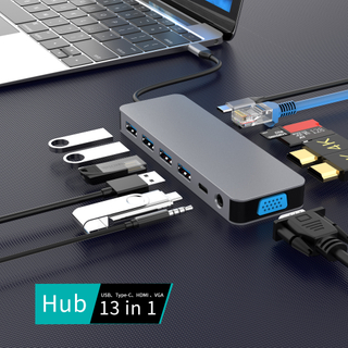 Portable 13 in 1 Multifunction Aluminum USB C Hubs Docking Station Type C TO HDMI DP VGA PD SD TF USB3.0 For Laptop Computer