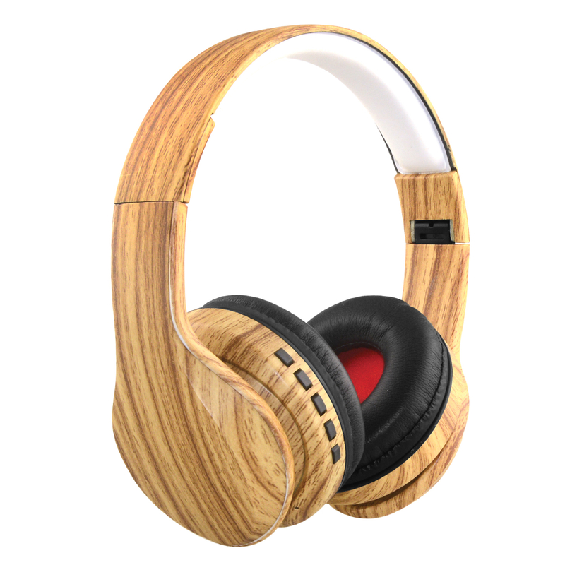 New Wooden Headband Head Phone Foldable Noise Cancelling Wireless Bluetooth Stereo Headphones