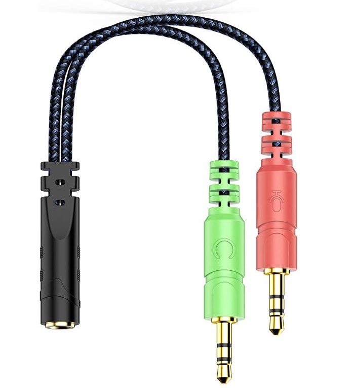 3.5mm Jack Headset headphone Splitter Cable for PC with Mic And Audio with Nylon Braiding