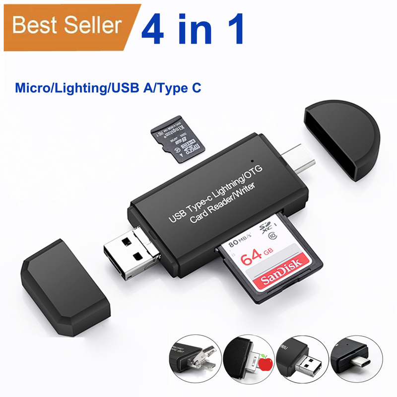 USB 3.0 2.0 Micro Lighting Type C Multi-port 4 in1 universal SD TF Card Reader OTG Adapter For Android Mobile iphone iPad Laptop