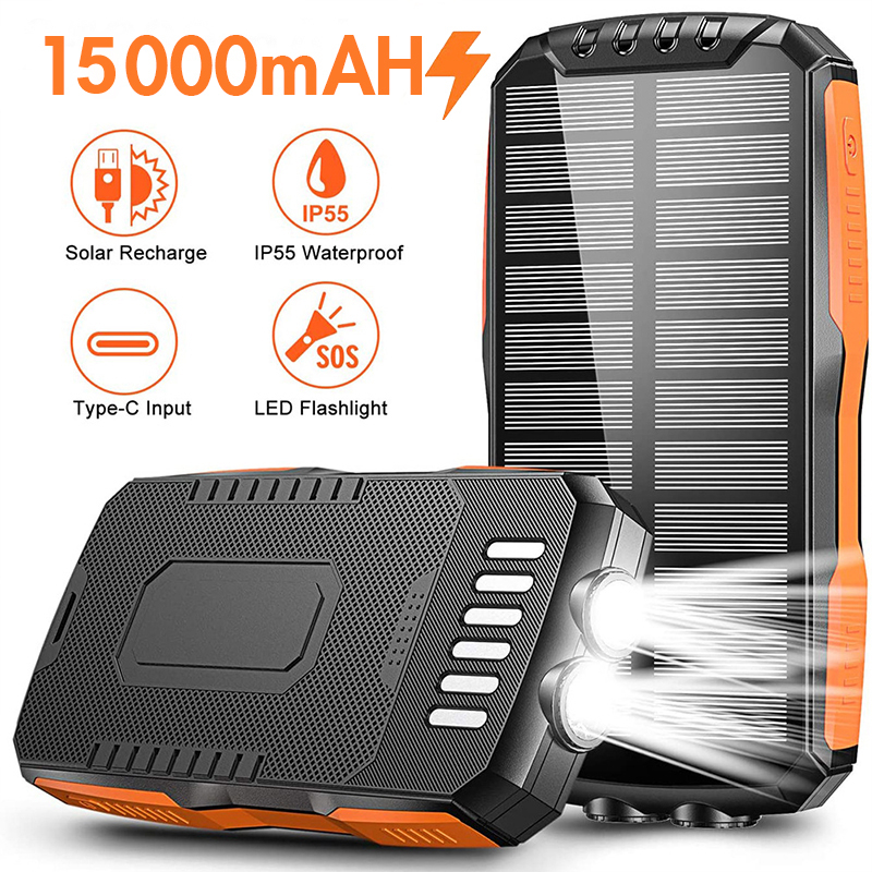 Portable Waterproof 15000mAh 20000mAh cargador solar para celular powerbank Wireless Charging Solar Power Bank For mobile phone
