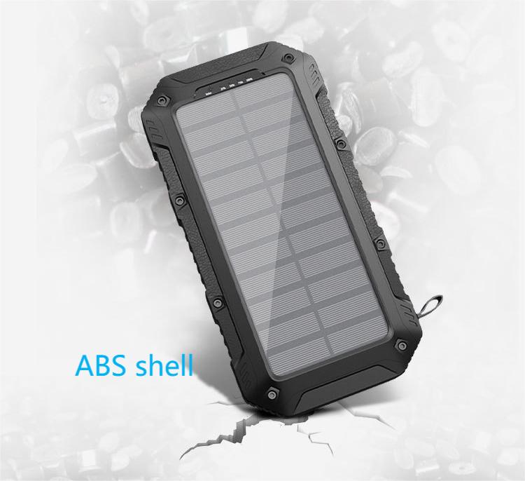 Portable Outdoor Camping Waterproof Dual USB with LED Flashlight Fast Wireless Charger Large Capacity Solar Power Bank 20000mAh