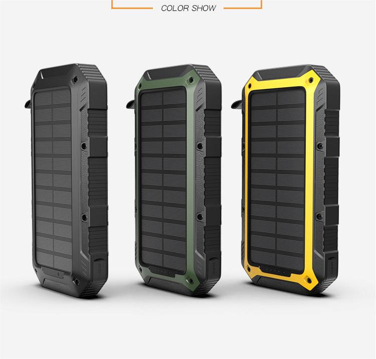 IP66 IPX6 Waterproof Solar Power Bank 20000mah Solar charger waterproof power bank portable for cell