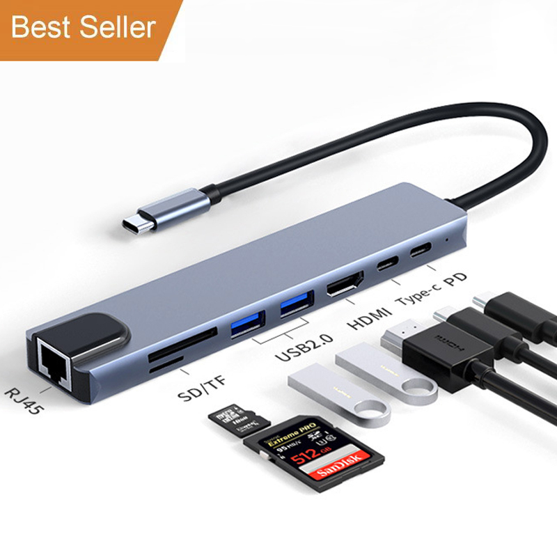 Wholesale Multifunction Laptop Hard Drive usbc Docking Station ABS USB 2.0 Hubs 7 in 1 Dock Dual USB C Hub For macbook pro dell
