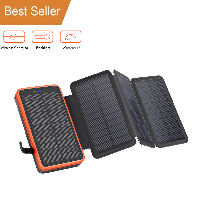 Custom Portable 10000mah 15000mAh 20000mah Solar Powered Foldable Wireless Charging Solar Power Bank For Outdoor Camping Mobile