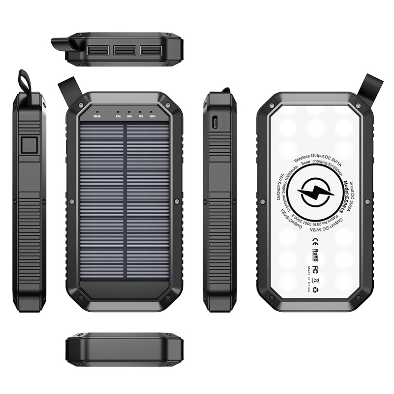 Waterproof 10000mAh IPX5 Mobile Power Bank Solar Charger With Compass And LED light